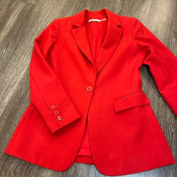 Alice + Olivia Denny Boyfriend Blazer 6 Red Single Button Tailored Jacket Suit - Picture 6 of 16